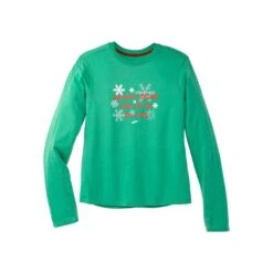 Brooks Women's Run Merry Distance Long Sleeve - Green/Run Merry (221563377) -Sports Cheap Shop 221563 377 LF Run Merry Distance Graphic LS