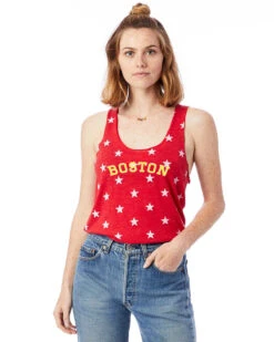 Women's Boston Racerback Stars And Stripes Tank - Red (BOS-AA1927P-TRS)